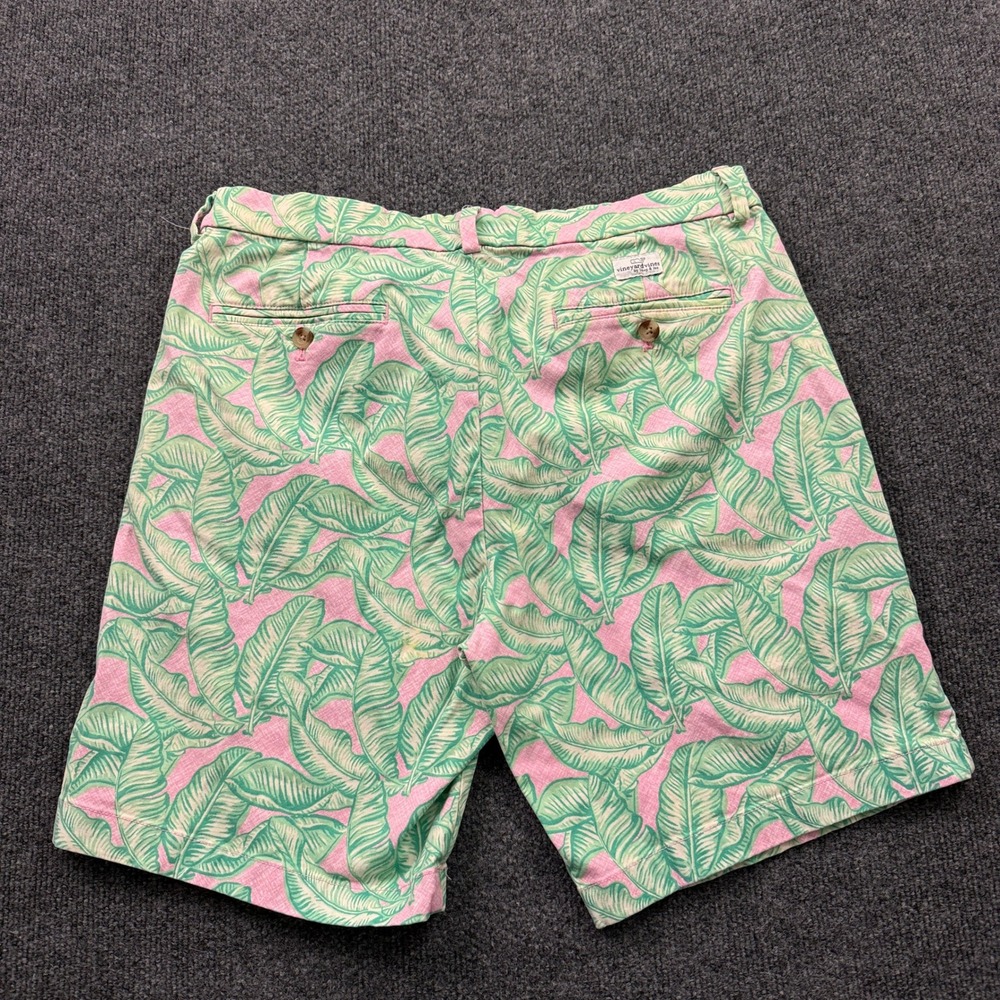 Vineyard Vines Breaker Short Mens 34 Pink Green Palm Leaf Chino Shorts READ - Picture 3 of 15
